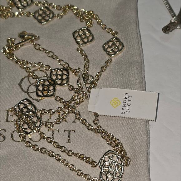 Kendra Scott Devalyn Long Station Necklace Logo Medallion Gold Plated New - Picture 6 of 8